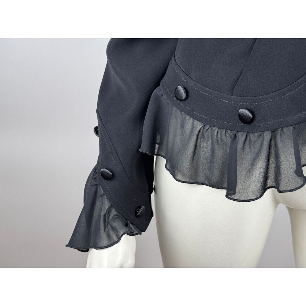 Black Women's Ruffled Hem Blazer Jacket - Picture 11 of 16